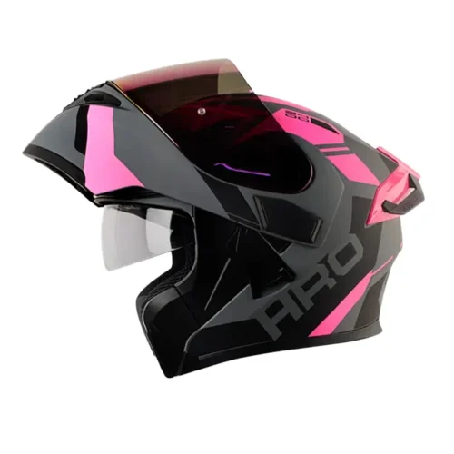 Casco Hro 3400Dv Evo Lou Gris Fucsia Visor Iridium Fucsia