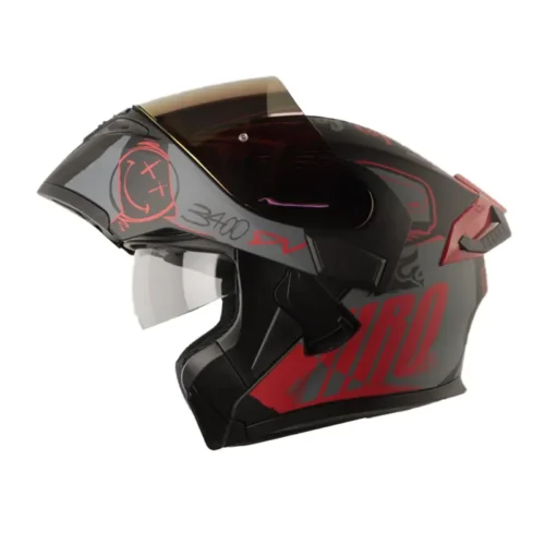 Casco Hro 3400Dv Evo Razor Gris Rojo Visor Iridium Rojo