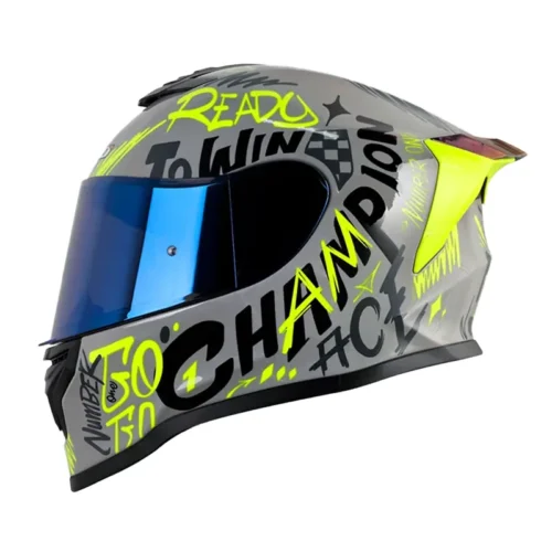 Casco Hro 506sp Champion Gris Amarillo Visor Iridium Azul