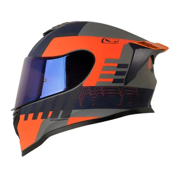 Casco Hro 506sp Crudo Gris Oscuro Naranja Visor Iridium Azul