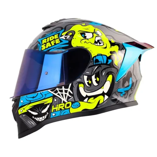 Casco Hro 506sp Mistery Gris Amarillo Visor Iridium Azul