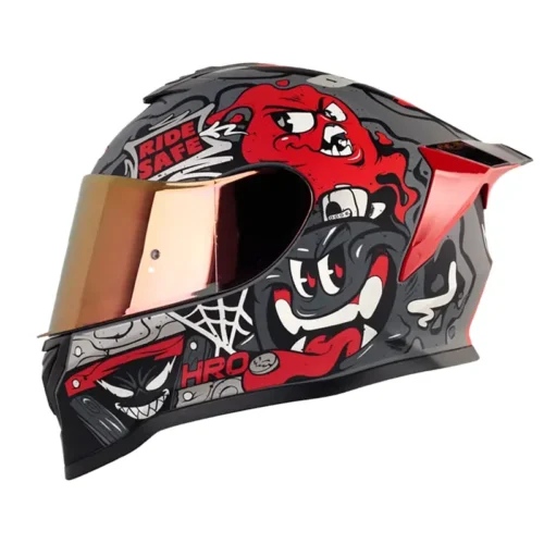 Casco Hro 506sp Mistery Gris Rojo Visor Iridium Rojo