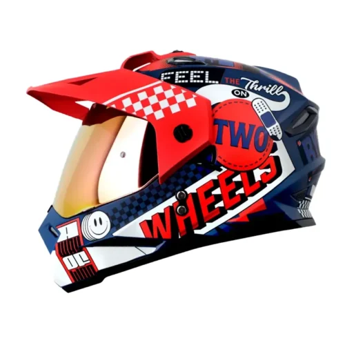 Casco Hro Mx-330Dv Bye Bye Azul Rojo Visor Iridium Rojo