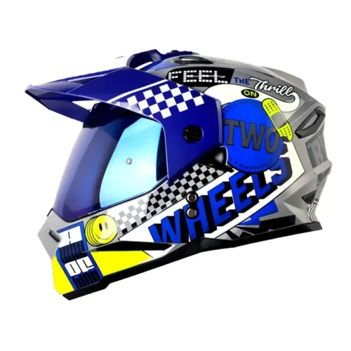 Casco Hro Mx-330Dv Bye Bye Gris Azul Visor Iridium Azul