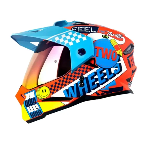 Casco Hro Mx-330Dv Bye Bye Naranja Azul Visor Iridium Rojo