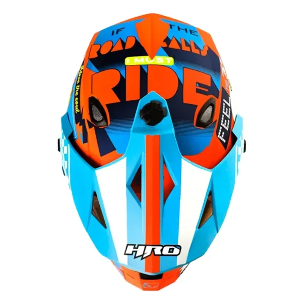 Casco Hro Mx-330Dv Bye Bye Naranja Azul Visor Iridium Rojo