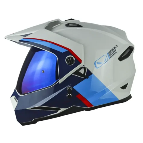 Casco Hro Mx-330Dv Downhill Gris Claro Azul Visor Iridium Azul
