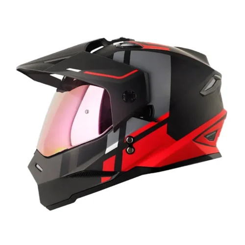 Casco Hro Mx-330Dv Dry Gris Rojo Visor Iridium Rojo