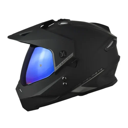 Casco Hro Mx-330Dv Solid Negro Gris Visor Iridium Azul