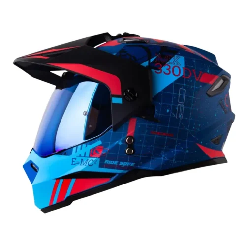 Casco Hro Mx-330Dv Space Race Azul Rojo Visor Iridium Azul