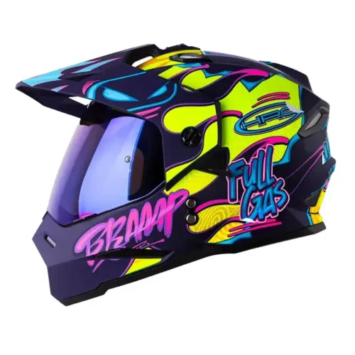 Casco Hro Mx-330Dv Stay Wild Amarillo Fucsia Visor Iridium Azul