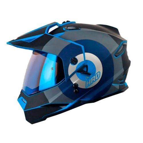 Casco Hro Mx-330Dv Writter Azul Gris Visor Iridium Azul