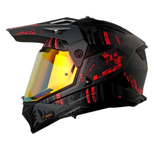 Casco Ls2 Mx-702 Crazy Negro Rojo Visor Iridium Rojo