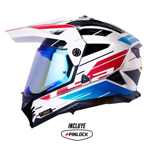Casco Ls2 Mx-702 Namib Blanco Rojo Visor Iridium Azul