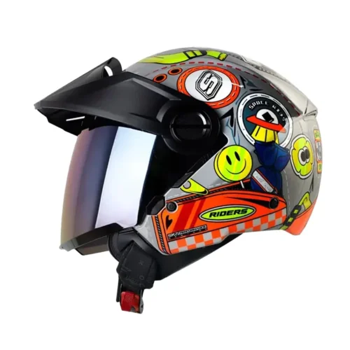Casco Shaft 212 Baggage Gris Naranja Visor Iridium Azul