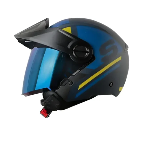 Casco Shaft 212 Drak Azul Oscuro Amarillo Visor Iridium Azul