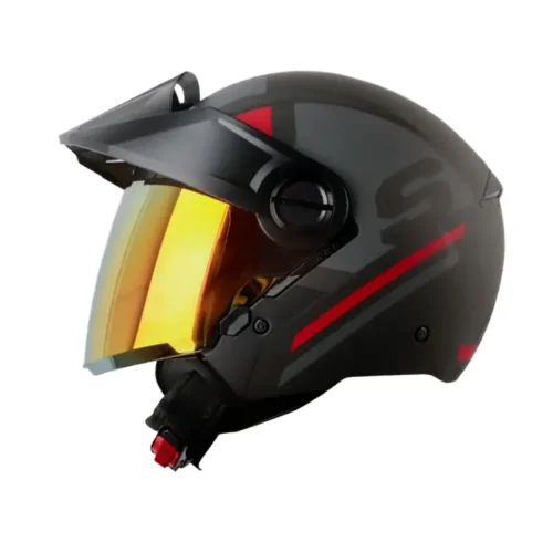Casco Shaft 212 Drak Gris Oscuro Rojo Visor Iridium Rojo