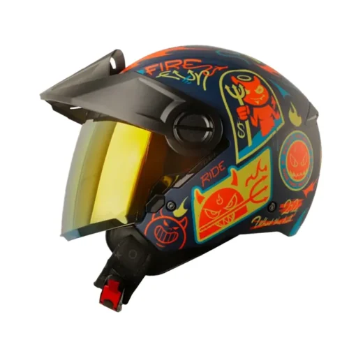 Casco Shaft 212 Mischievou Azul Oscuro Naranja Visor Iridium Naranja