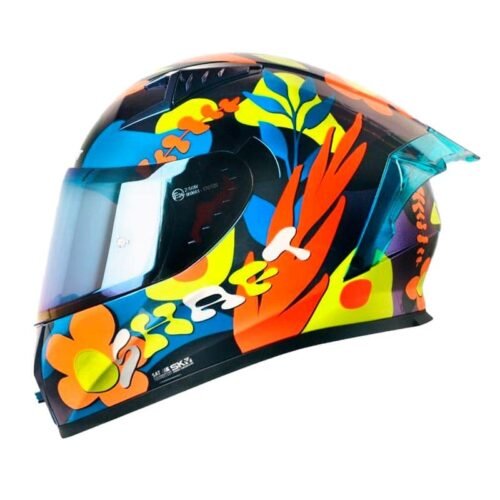 Casco Shaft 526sp Evo Natura Camaleón Naranja Neón Visor Iridium Azul