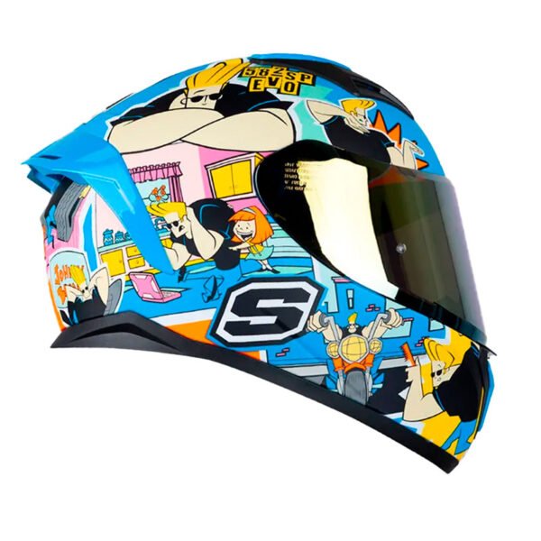 Casco Shaft 582Sp_Evo Johny Bravo Azul Full Color Visor Iridium Dorado