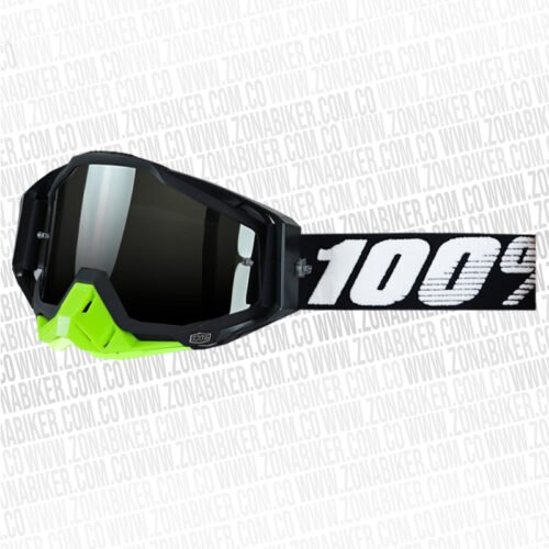 Lentes Cross 100% Racecraft Negro Verde Visor Plateado